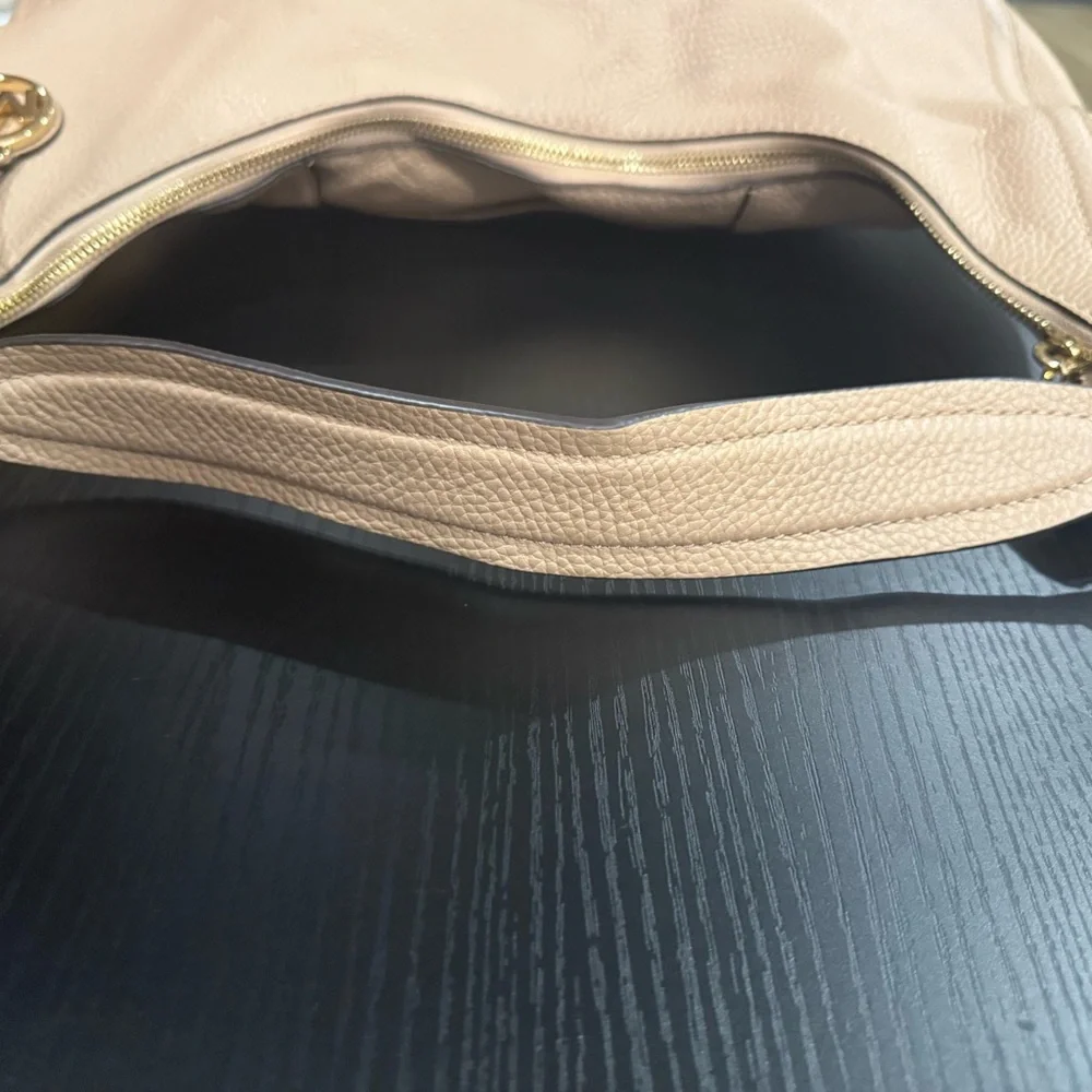 Michael Kors Lydia Pebbled Leather Chain Shoulder Hobo Bag Blush Beige